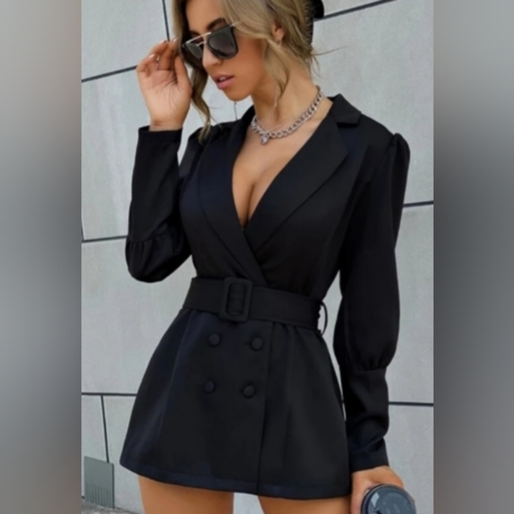 Unity double-breasted puff sleeve belted blazer(NWOT)